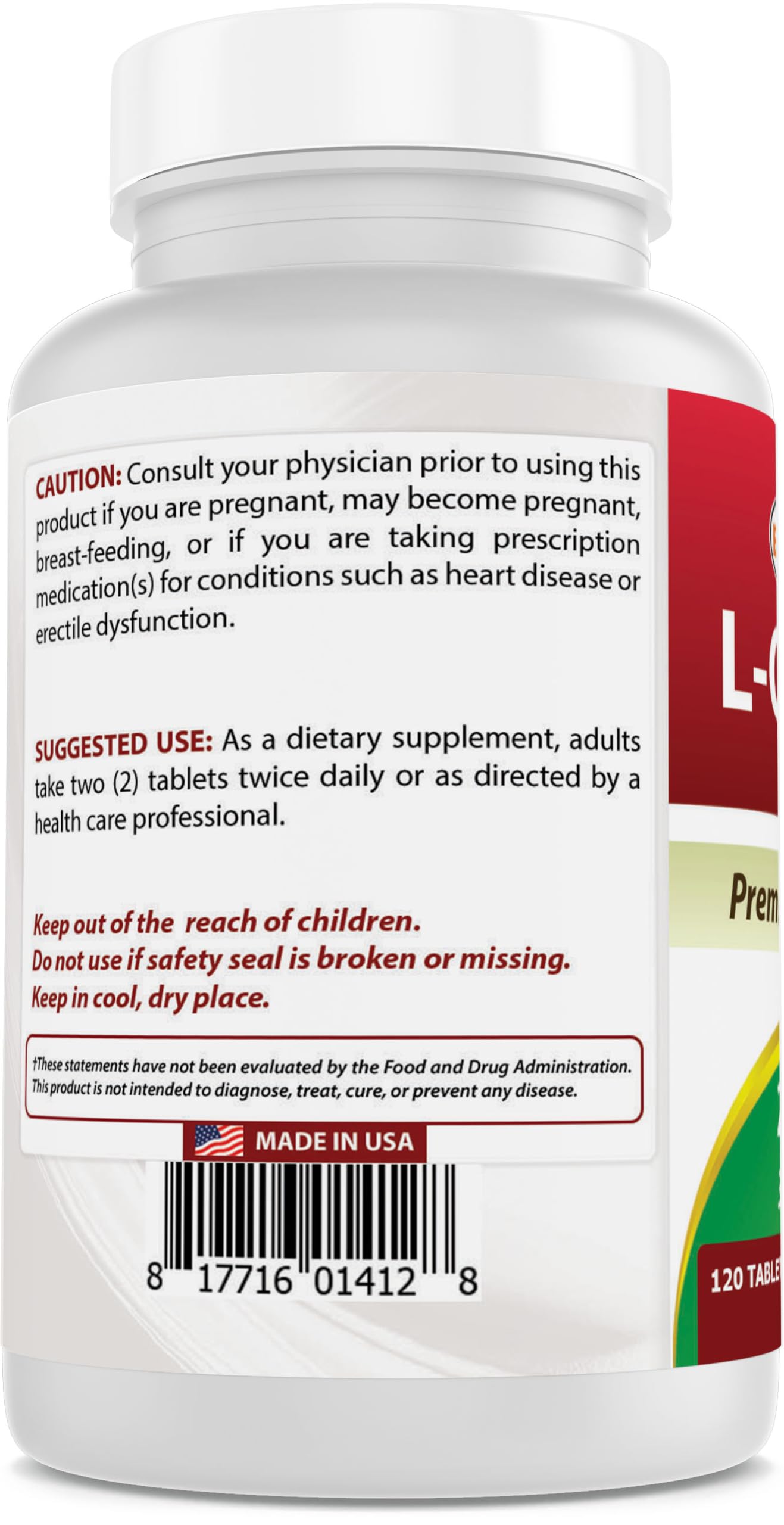 Best Naturals L-Citrulline tablets close-up shows smooth, swallowable form.