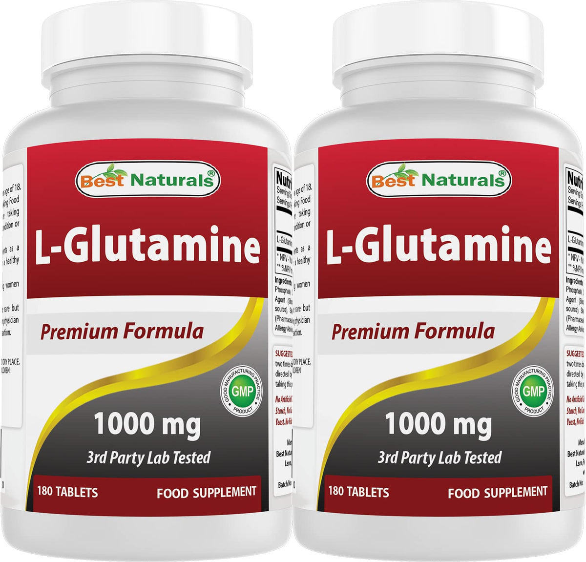 Best Naturals L-Glutamine 1000 mg bottle close-up with clear labeling for trust.