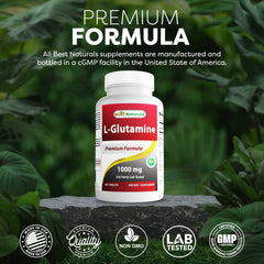 Best Naturals L-Glutamine GMP facility icon indicating high manufacturing standards.