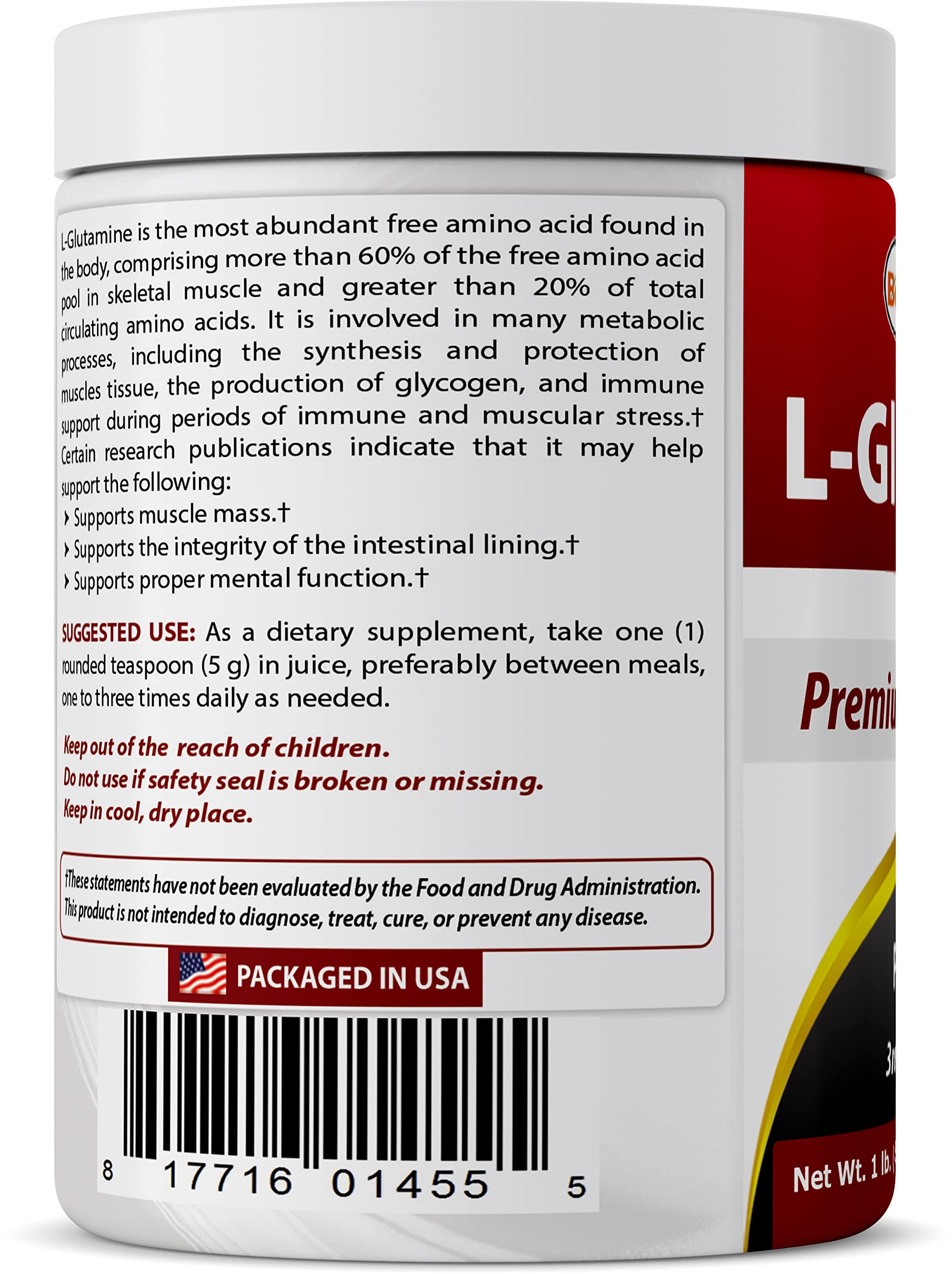 Best Naturals L-Glutamine Powder smooth texture shown in glass