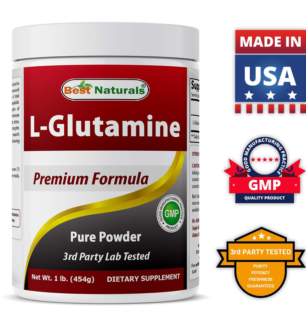 Best Naturals L-Glutamine Powder label highlights purity and ingredients