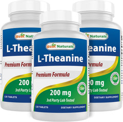 Best Naturals L-Theanine bottle with 200mg tablets for calm focus without drowsiness.