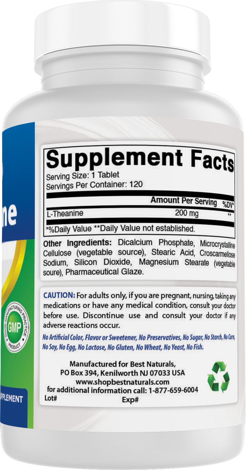 Best Naturals purity seal on L-Theanine signaling trust and safety.