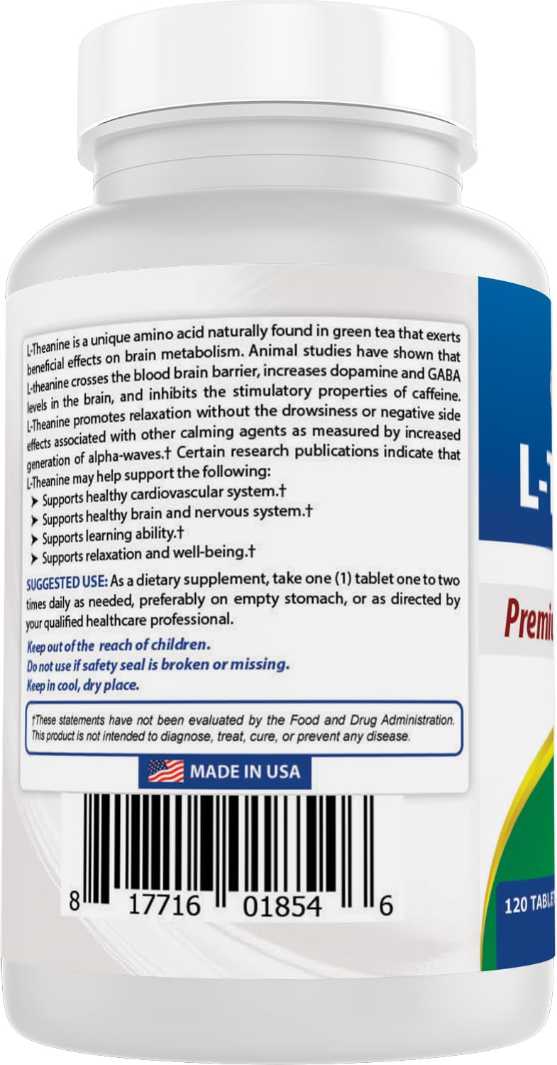 Best Naturals L-Theanine USA-made facility logo indicating domestic production.
