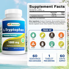 Close-up of Best Naturals L-Tryptophan 1000mg tablets for easy dosing