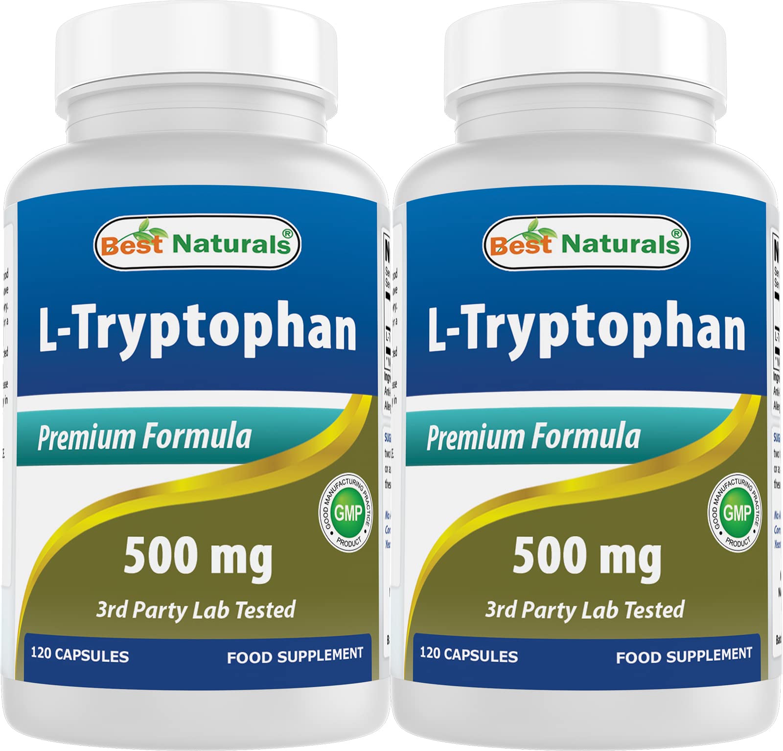 Best Naturals L-Tryptophan 500 mg bottle front supports daily wellness routines.