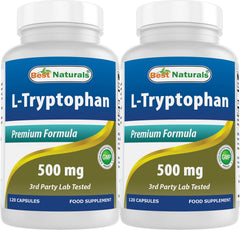 Best Naturals L-Tryptophan 500 mg bottle front supports daily wellness routines.