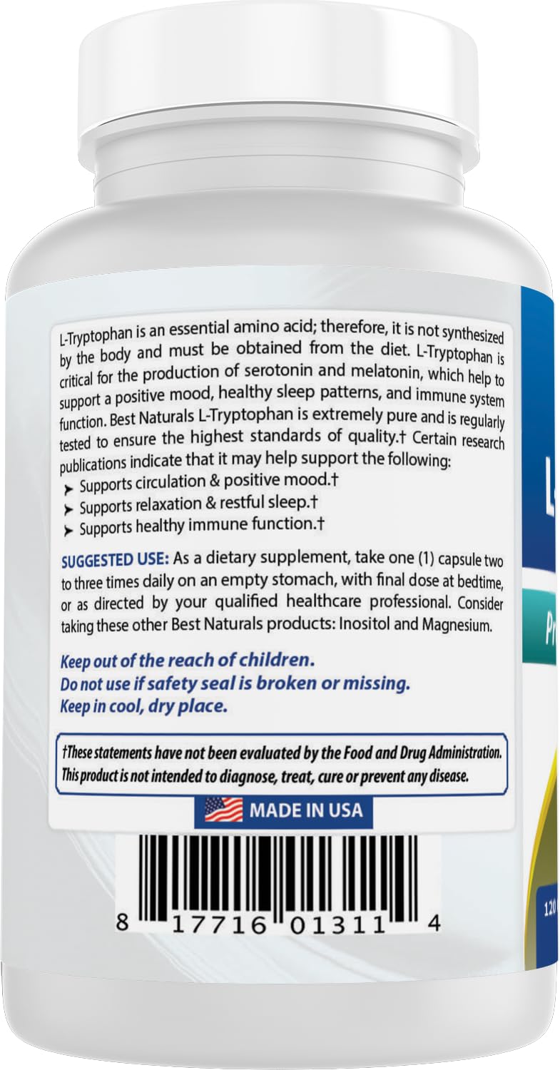 Gluten-free and non-GMO icons for Best Naturals L-Tryptophan