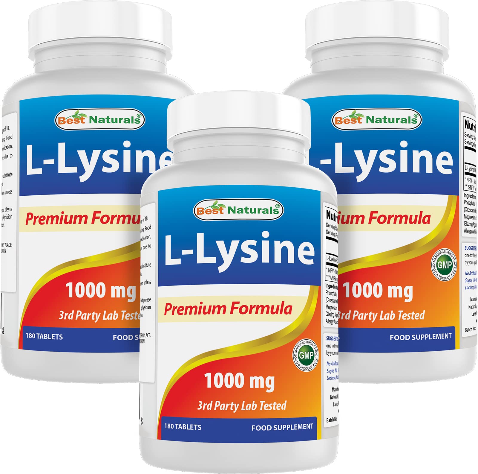 Best Naturals L-Lysine 1000mg bottle with easy-to-swallow tablets for daily use