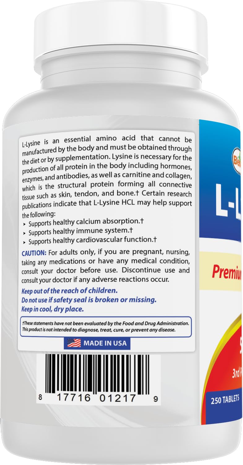 Best Naturals L-Lysine 500 mg pack of 3, ready for ongoing use.