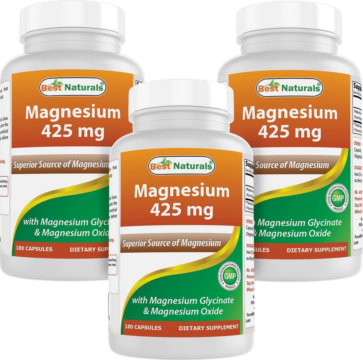 Best Naturals Magnesium 425 mg bottle front highlighting high absorption formula.