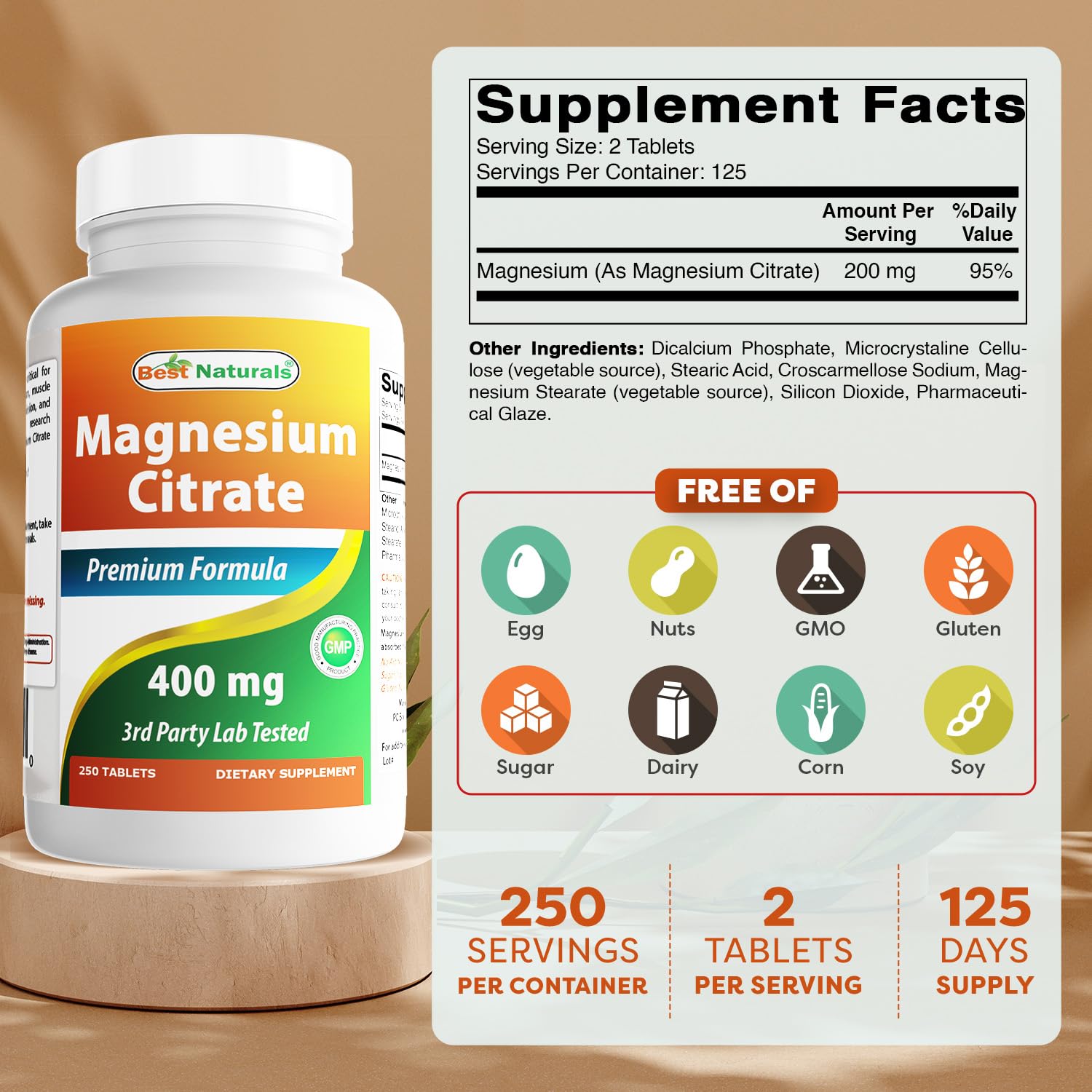 Best Naturals Magnesium Citrate tablets close-up for easy daily dosing.
