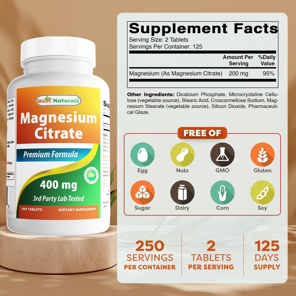 Best Naturals Magnesium Citrate tablets close-up for easy daily dosing.
