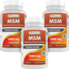 Best Naturals MSM bottle front view highlighting 1000 mg potency for daily joint support.