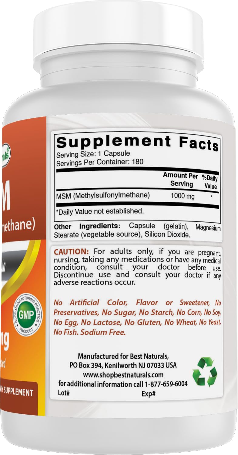 Best Naturals MSM capsules neatly organized for a consistent daily regimen.