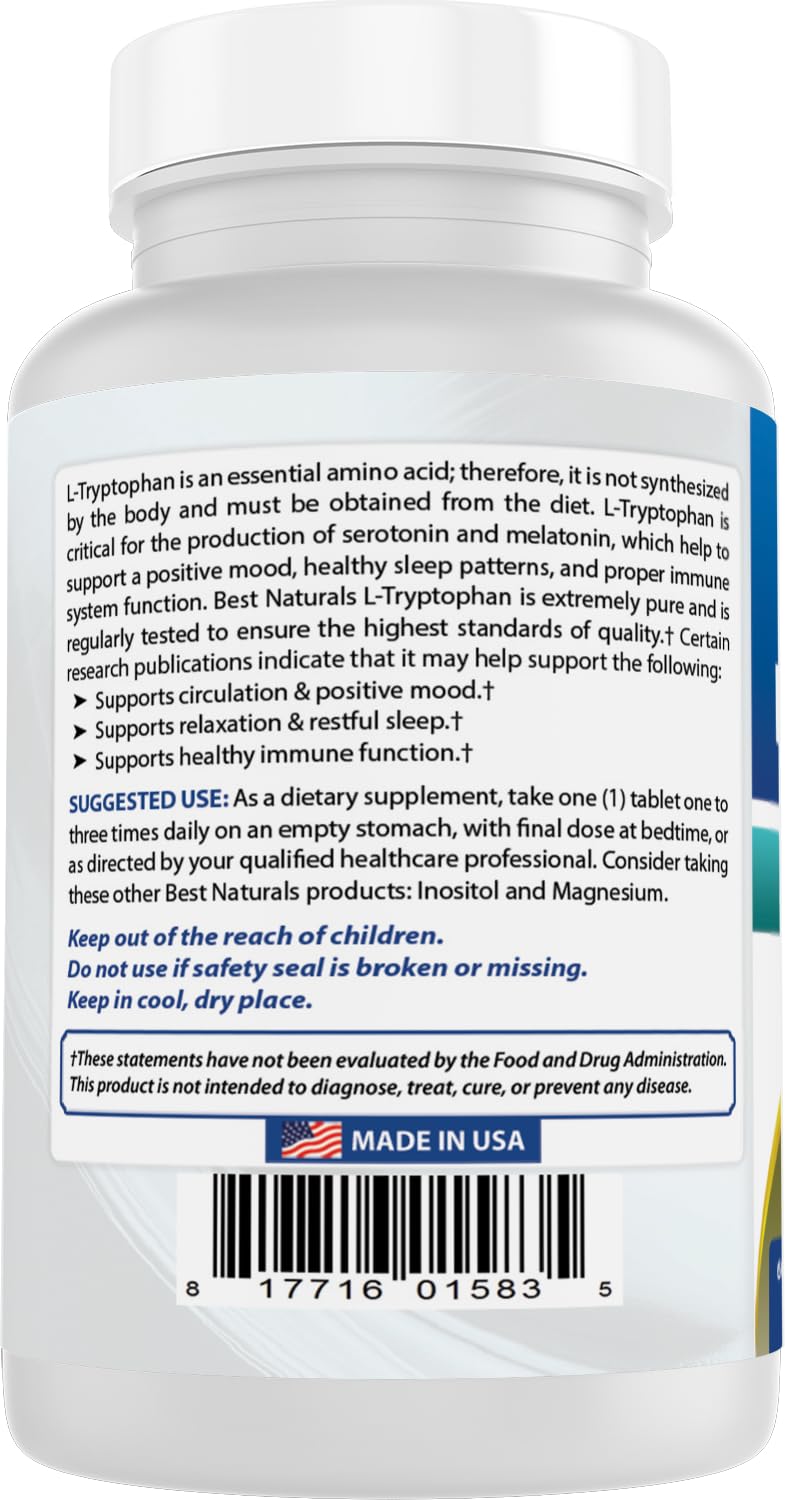Packaging box of Best Naturals L-Tryptophan with product details
