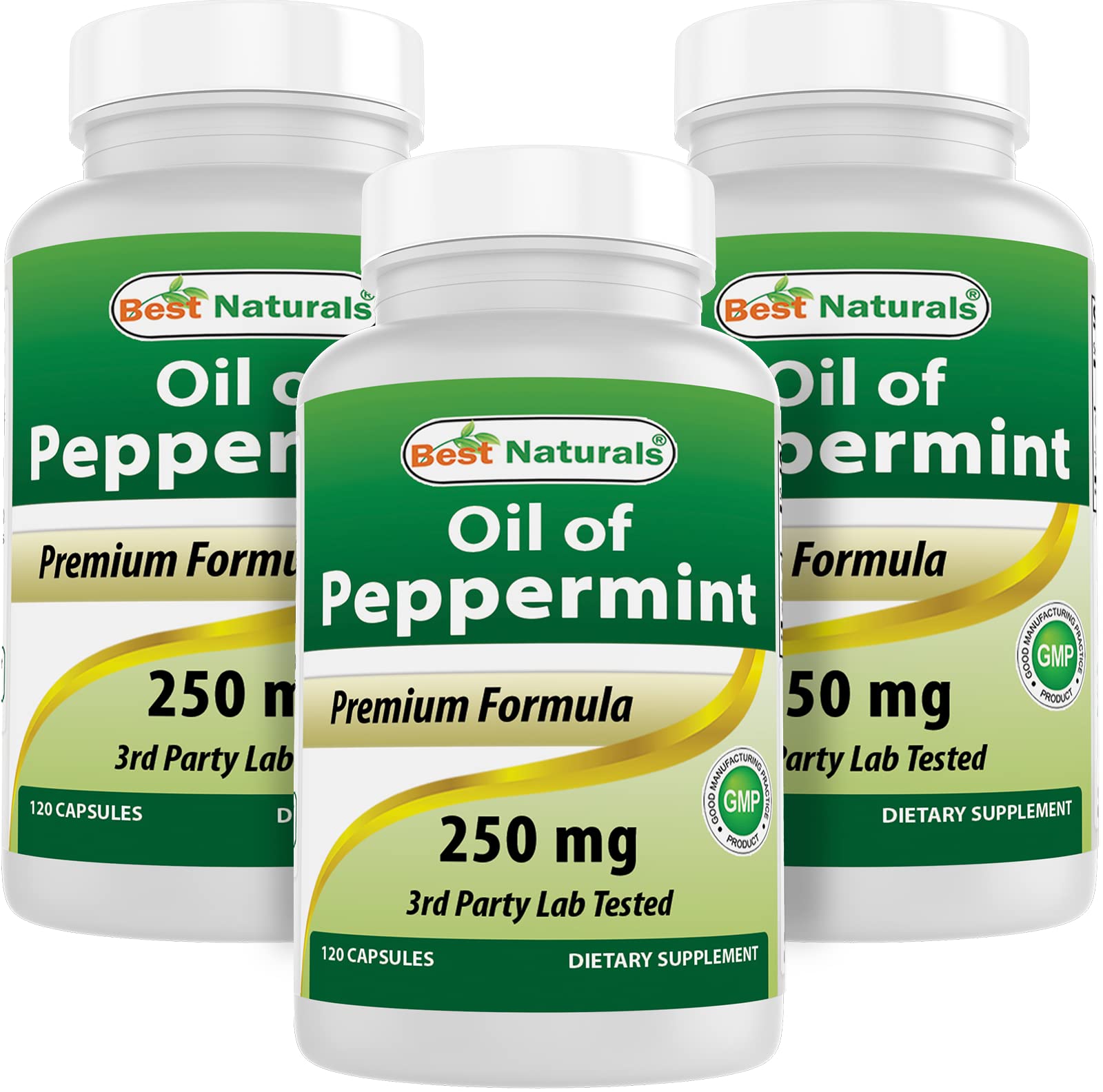 Best Naturals Peppermint Oil bottle on shelf for easy daily dosing.