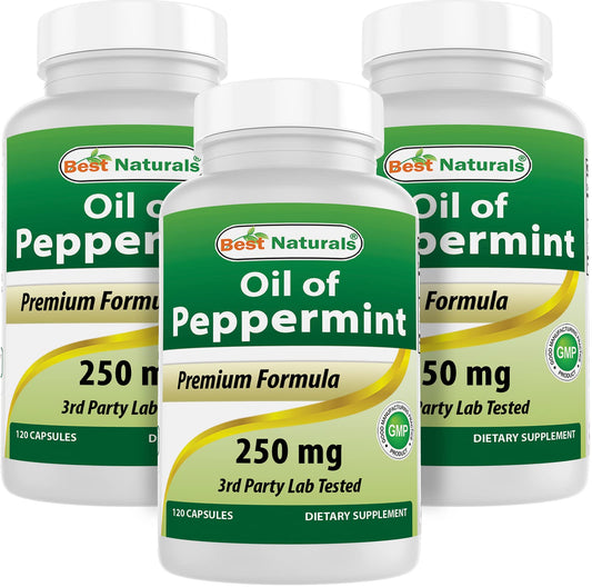 Best Naturals Peppermint Oil bottle on shelf for easy daily dosing.