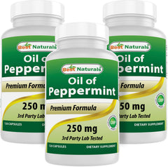 Best Naturals Peppermint Oil bottle on shelf for easy daily dosing.