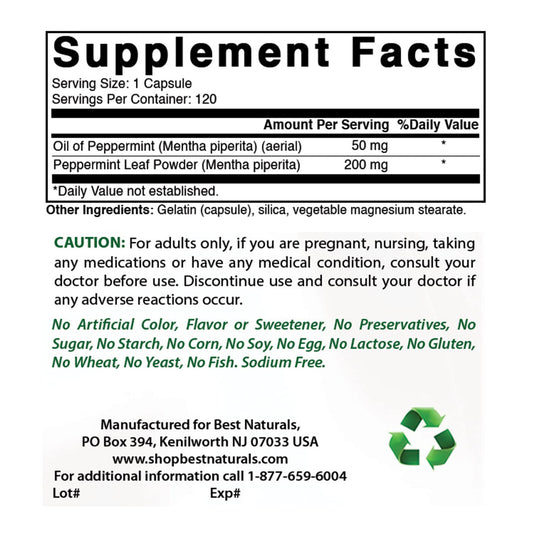 Best Naturals Peppermint Oil capsules ready for convenient daily supplementation.