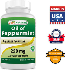 Best Naturals Peppermint Oil ingredient panel confirms non-GMO, gluten-free.