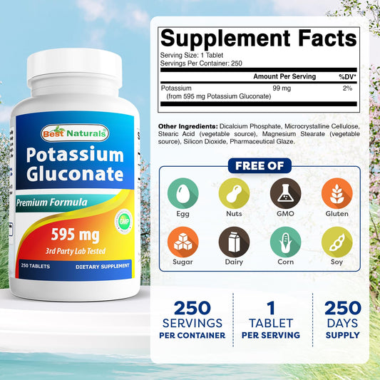 Best Naturals Potassium Gluconate bottle pour demonstrating easy daily dosing