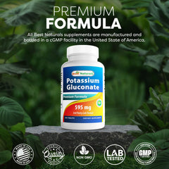 Best Naturals Potassium Gluconate bottle side label showing quality and US manufacturing