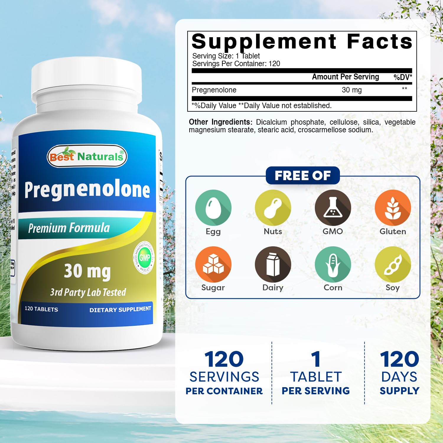 Best Naturals Pregnenolone bottle with 120 tablets for daily routine.