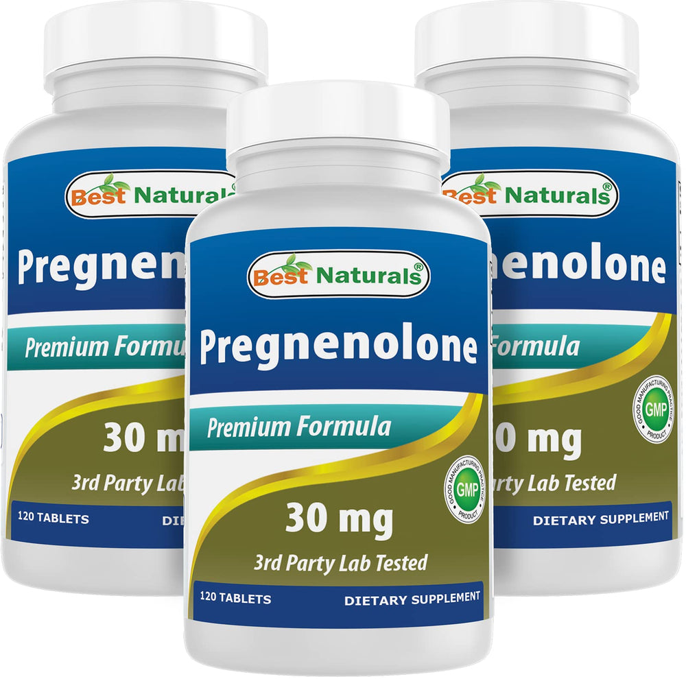Best Naturals Pregnenolone 30 mg tablets, gluten-free and non-GMO daily supplement.