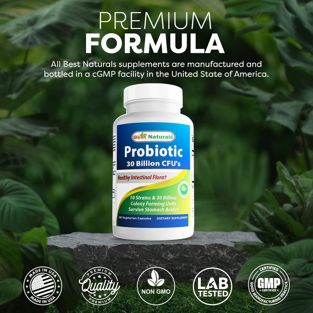 Best Naturals probiotic bottle proudly made in USA with GMP compliance