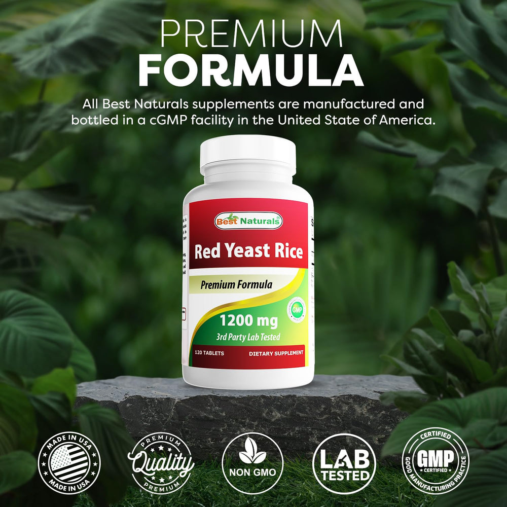 Three bottles of Best Naturals Red Yeast Rice in a pack shot