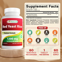 Best Naturals Red Yeast Rice cap close-up with 1200 mg dosage.