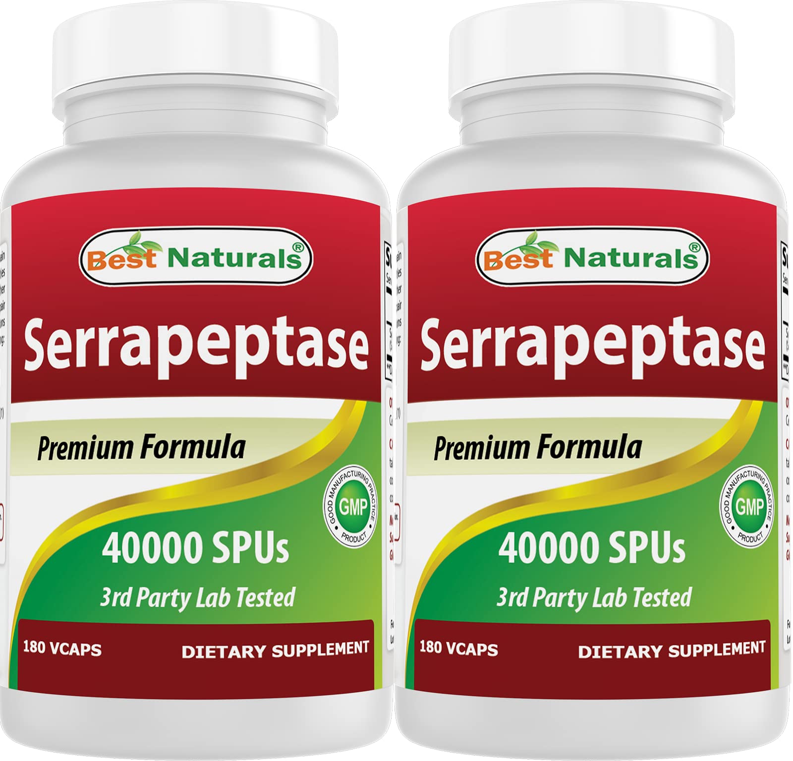 Best Naturals Serrapeptase bottle front highlighting 40,000 SPUs per capsule.