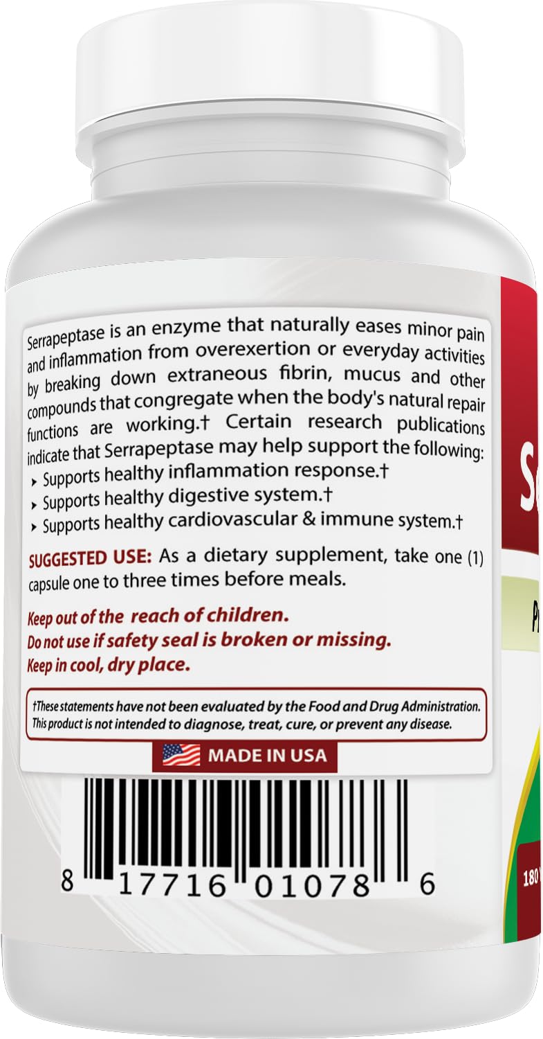 Best Naturals Serrapeptase free from artificial colors and preservatives.