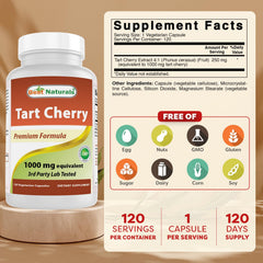 Best Naturals Tart Cherry Extract capsules close-up for easy daily dosing.
