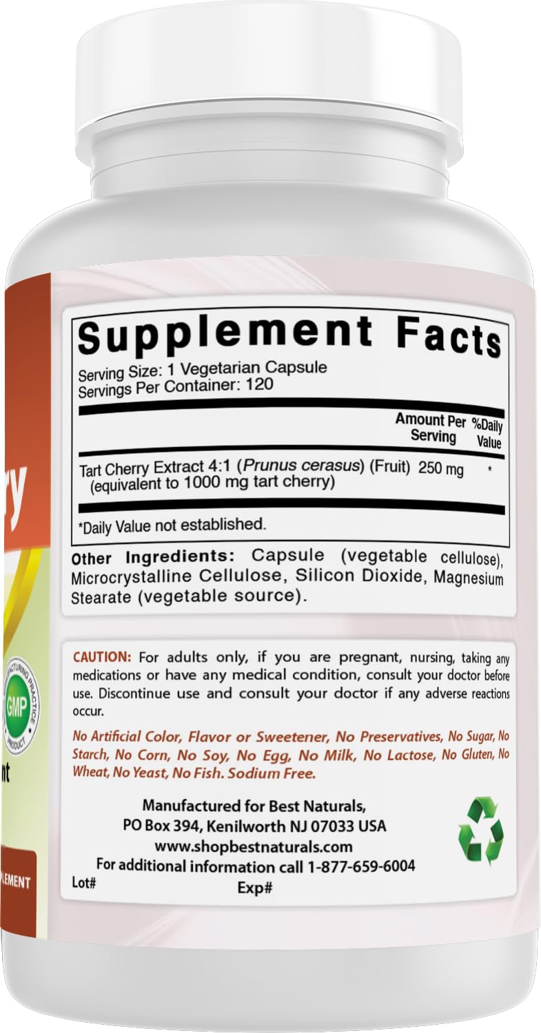 Best Naturals Tart Cherry Extract USA-made badge on bottle.
