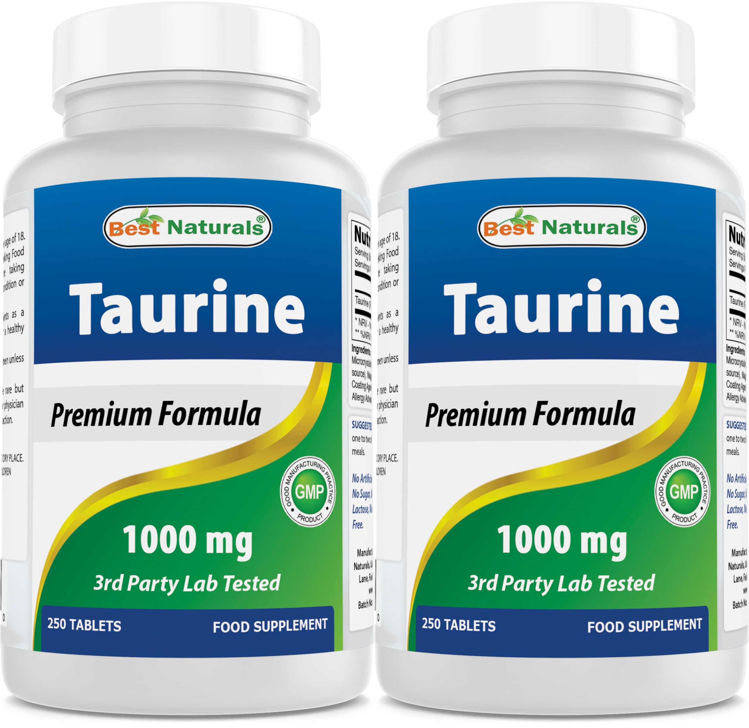 Best Naturals Taurine 1000 mg bottle front emphasizes purity and quality.