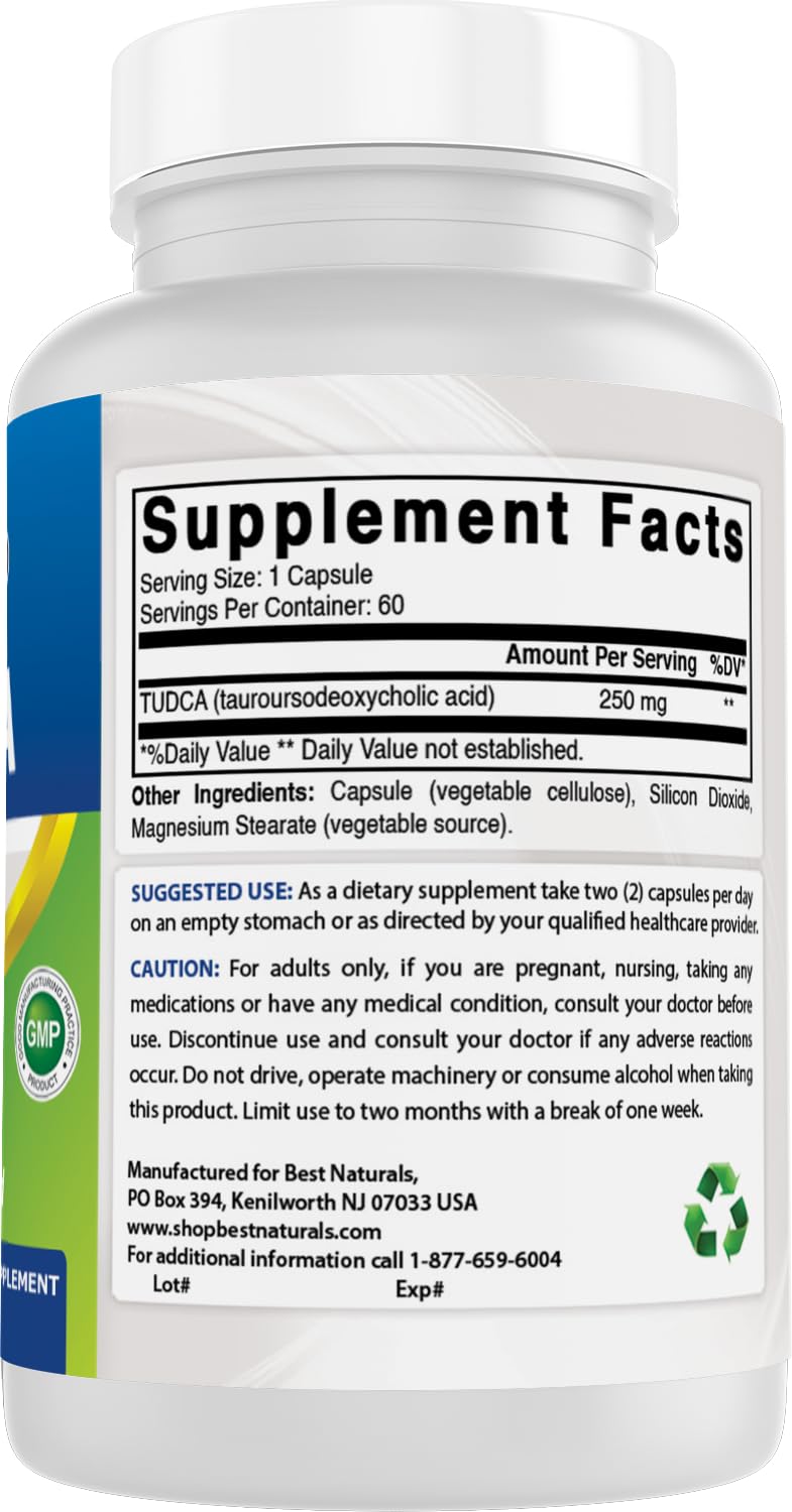 Best Naturals Tudca 250mg bottle with third-party lab tested seal