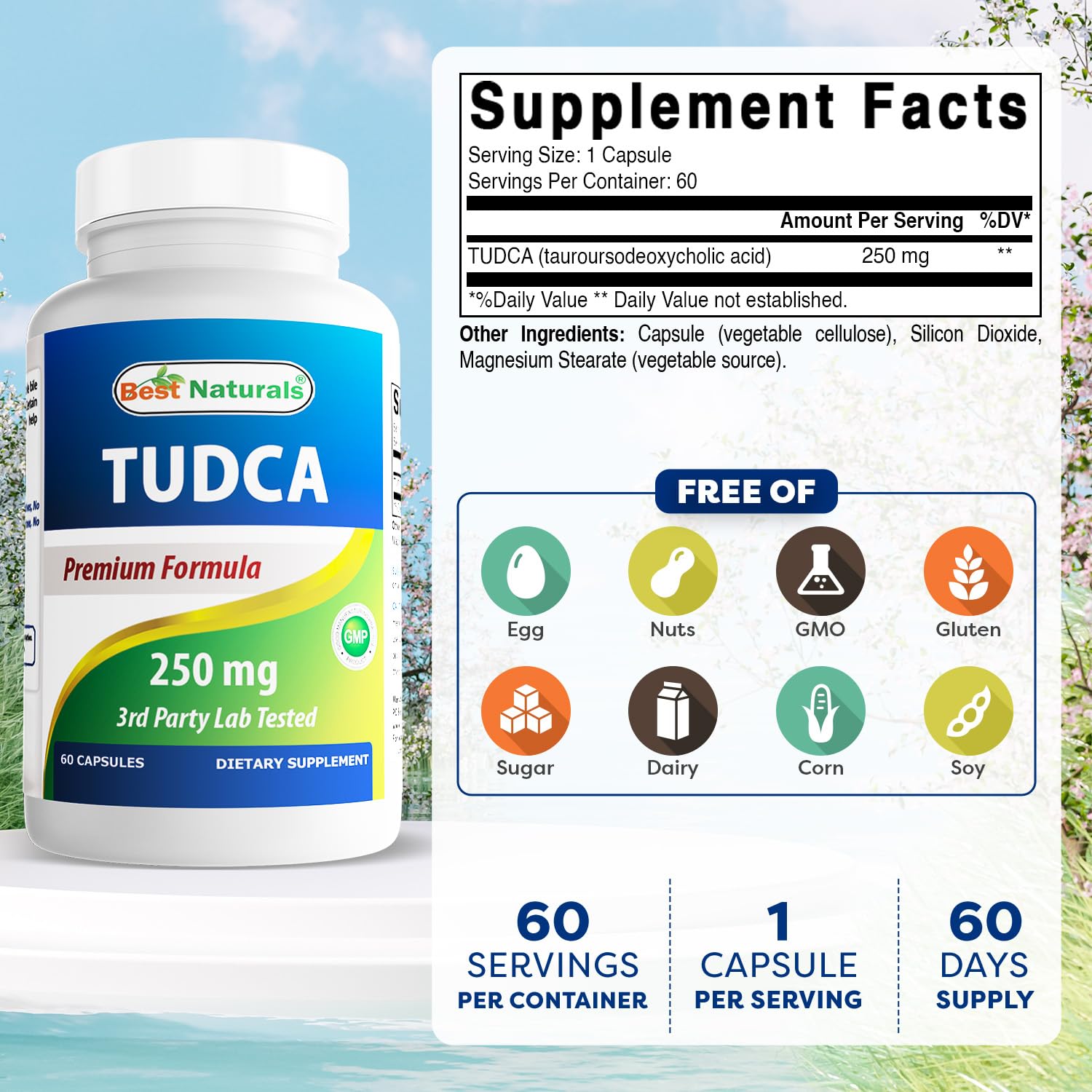 Best Naturals Tudca 250mg label close-up showing purity and dosage