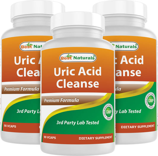Best Naturals Uric Acid Cleanse bottle with 3 x 90 veggie capsules for daily support