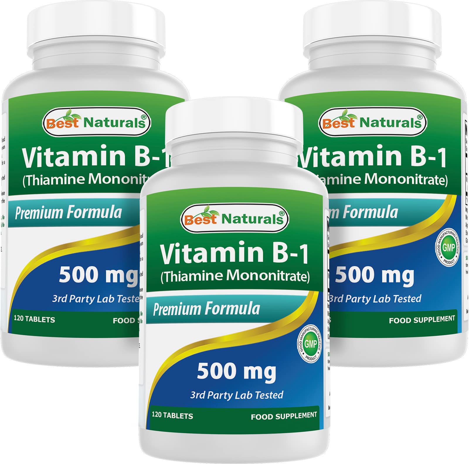 Best Naturals Vitamin B1 bottle view; clear packaging for easy daily use.