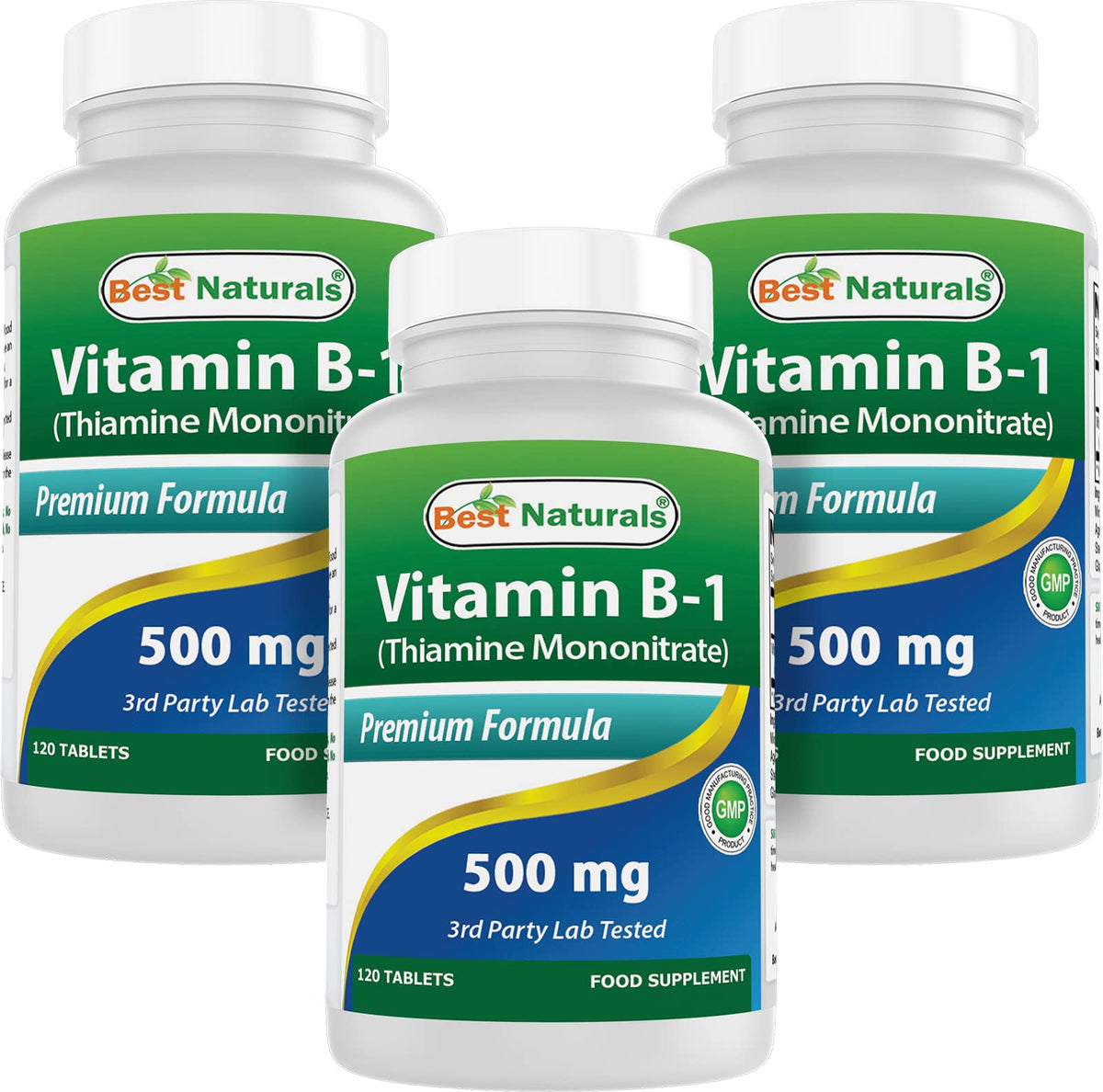 Best Naturals Vitamin B1 bottle view; clear packaging for easy daily use.