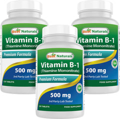 Best Naturals Vitamin B1 bottle view; clear packaging for easy daily use.