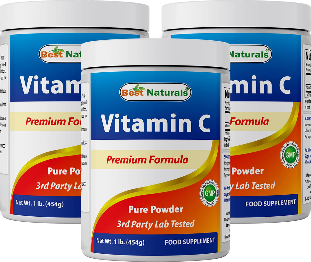 Best Naturals Vitamin C powder bottle shown for easy daily mixing in beverages.