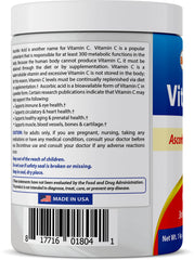Best Naturals Vitamin C powder jar label highlights USA made quality.