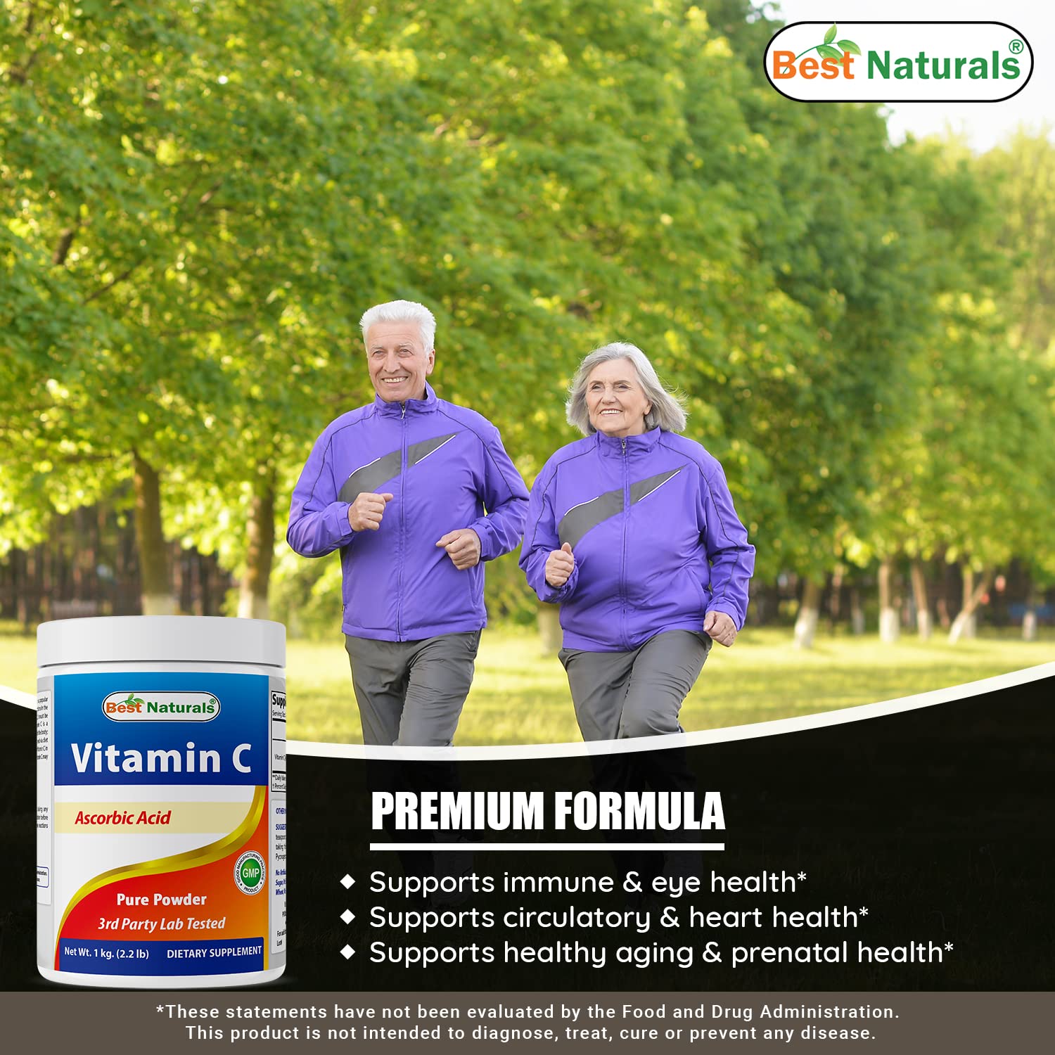 Best Naturals vitamin C powder being measured with a half-teaspoon.