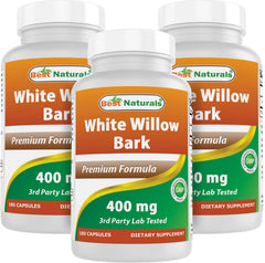 Best Naturals White Willow Bark 400 mg bottle with 180 capsules for potential joint support.