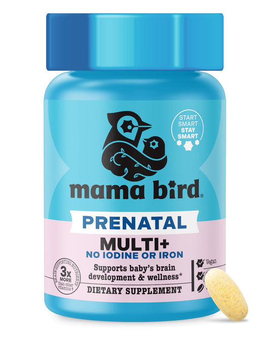 Best Nest Wellness Mama Bird bottle front showcases a brain-ready prenatal multi+.