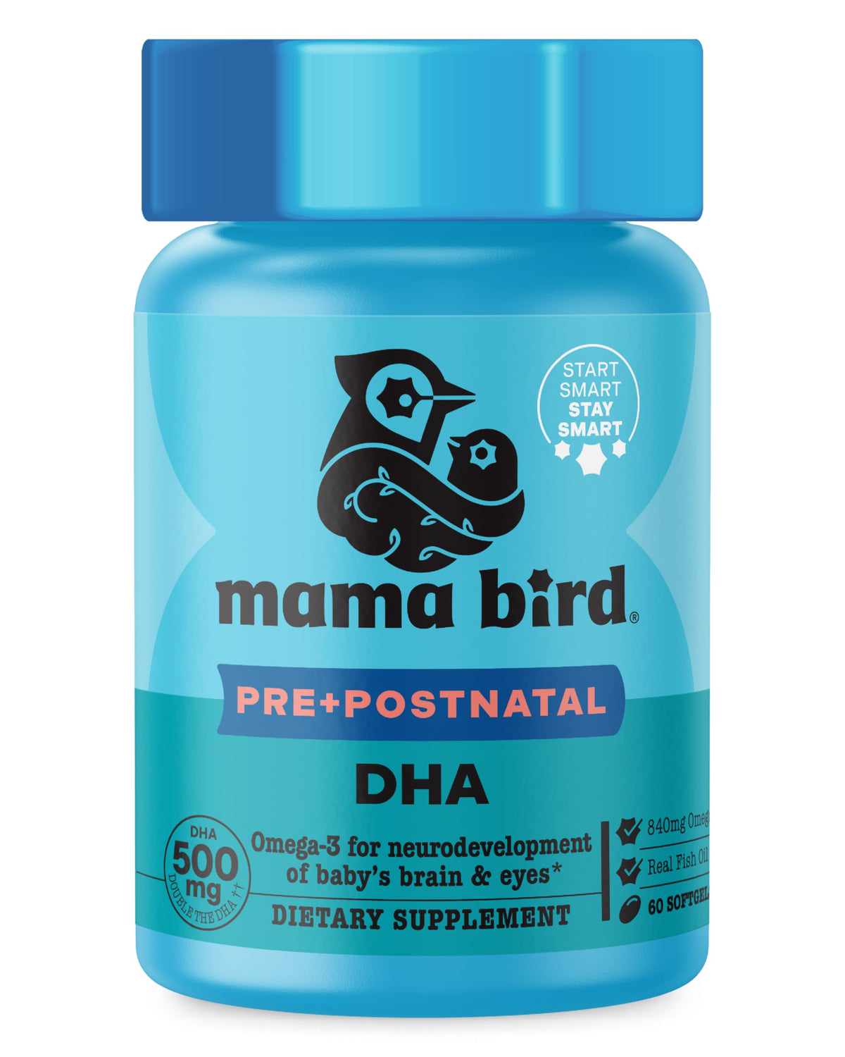 Best Nest Wellness Mama Bird bottle with lemon-infused softgels for prenatal DHA