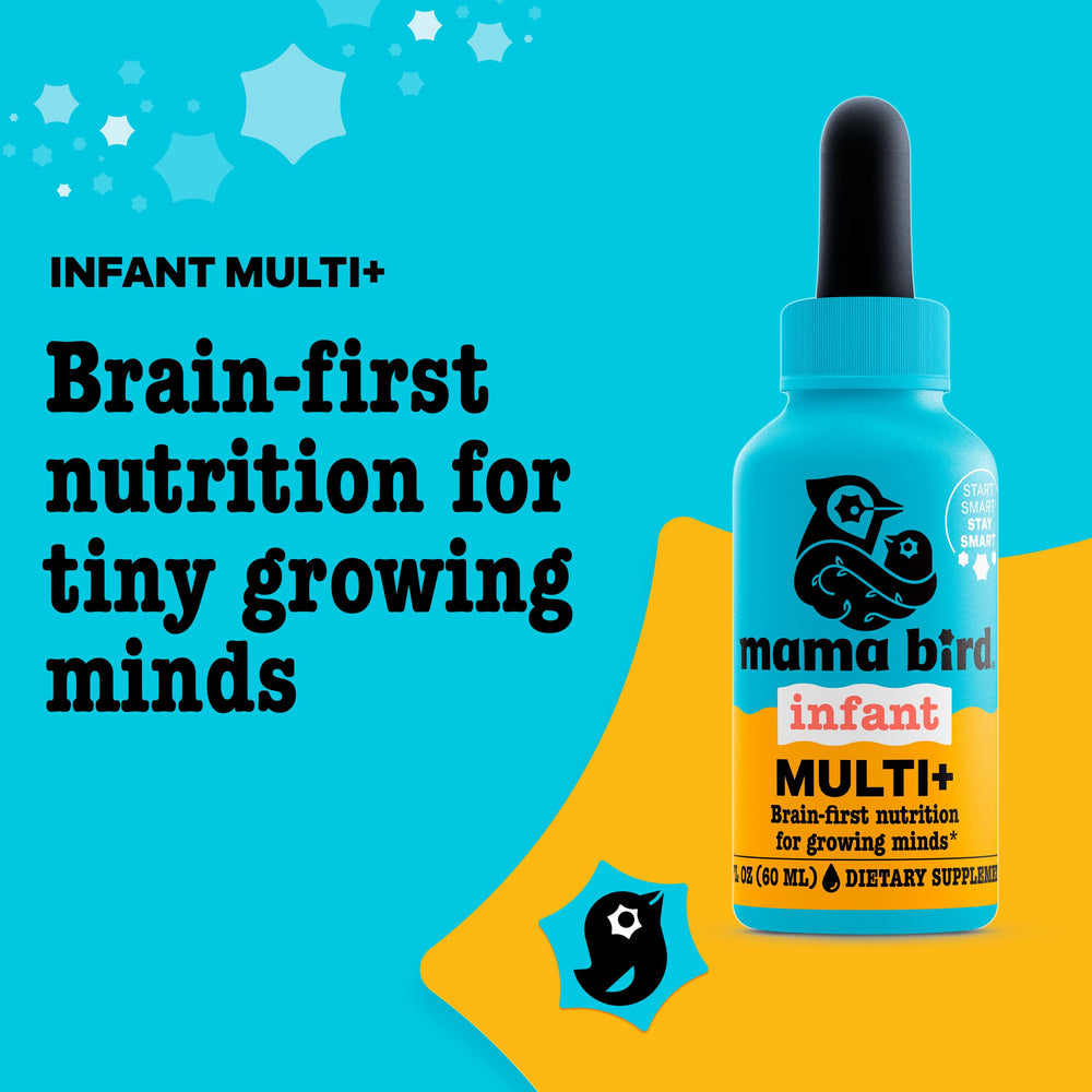Best Nest Wellness Mama Bird Infant Multi+ vegan formula supports gentle daily nutrition.